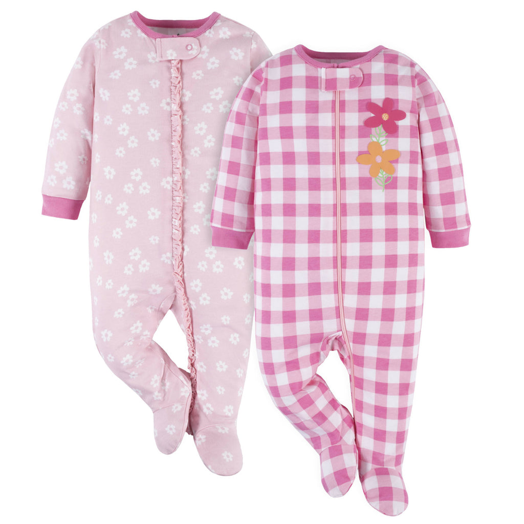 Mameluco Gerber para bebé pack 2 pijamas algodón rosa-6-9M