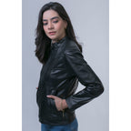 Chamarra castelli negra piel borrego mujer tipo saco elegante slim