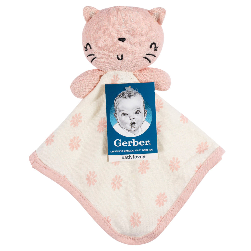 Paño baño Gatito Gerber bebé 12×12 cm rosa algodón-OSZ