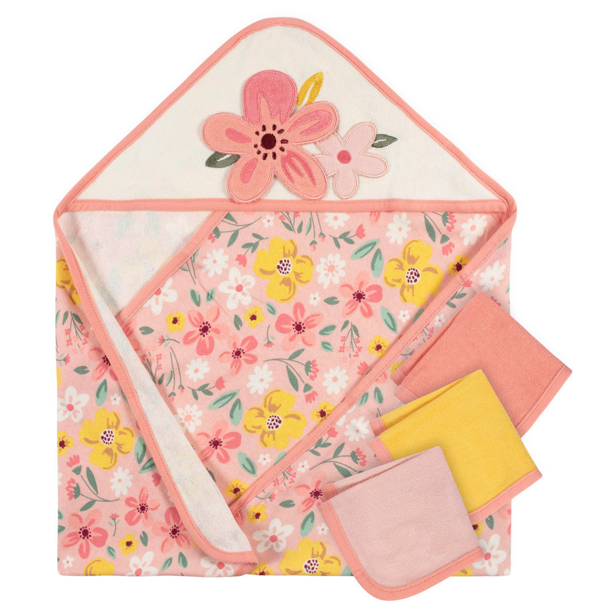 Set 4 toallas bebé Gerber capucha y paños 80% algodón rosa-OSZ