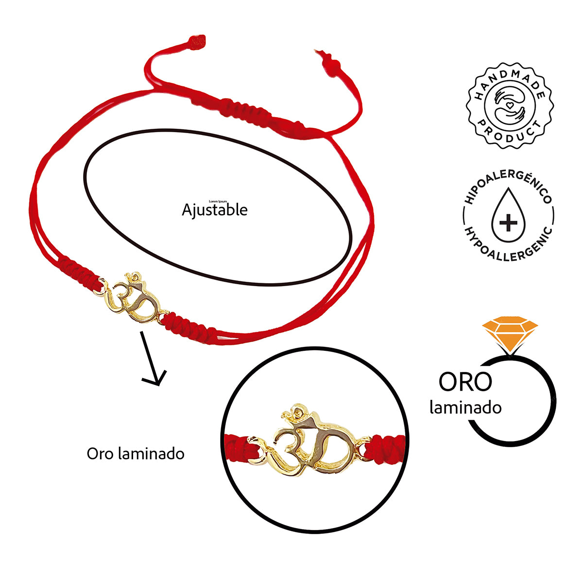 Pulsera roja VANGANIA Om oro regalo joyería unisex-Unitalla