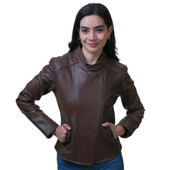 Chamarra de piel castelli biker mujer slim cuello redondo-L