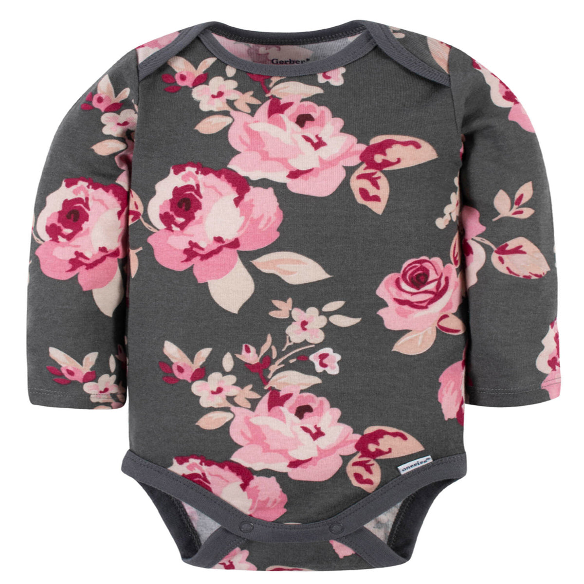 Pañalero Gerber rosa gris body bebé algodón para niña-12M