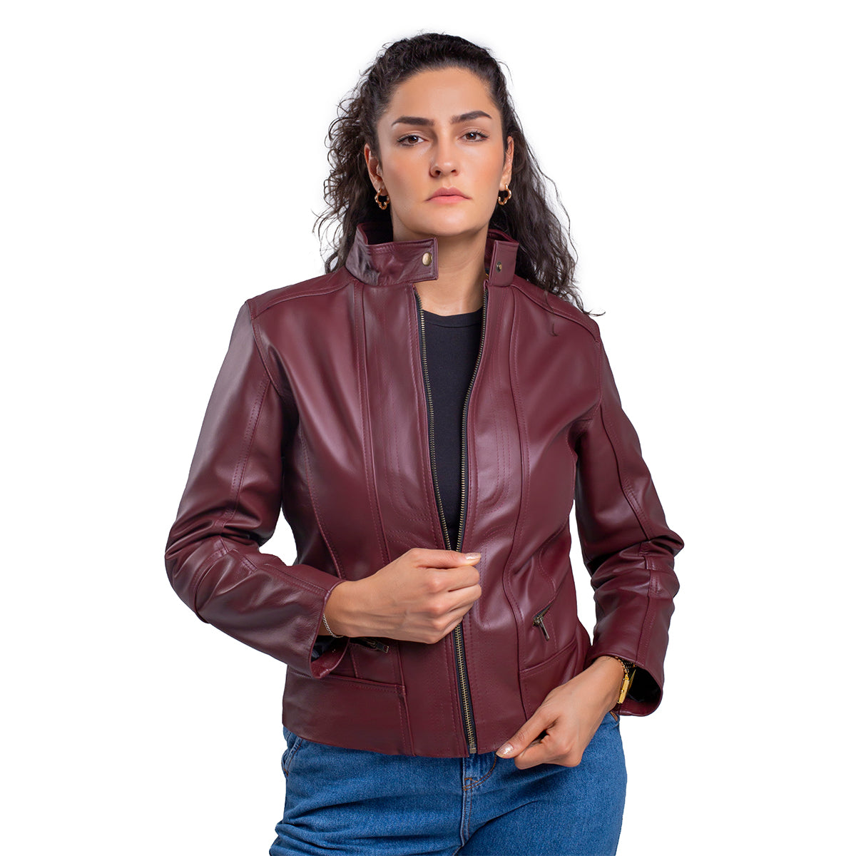 Chamarra de piel mujer castelli cuello mao elegante dama-L