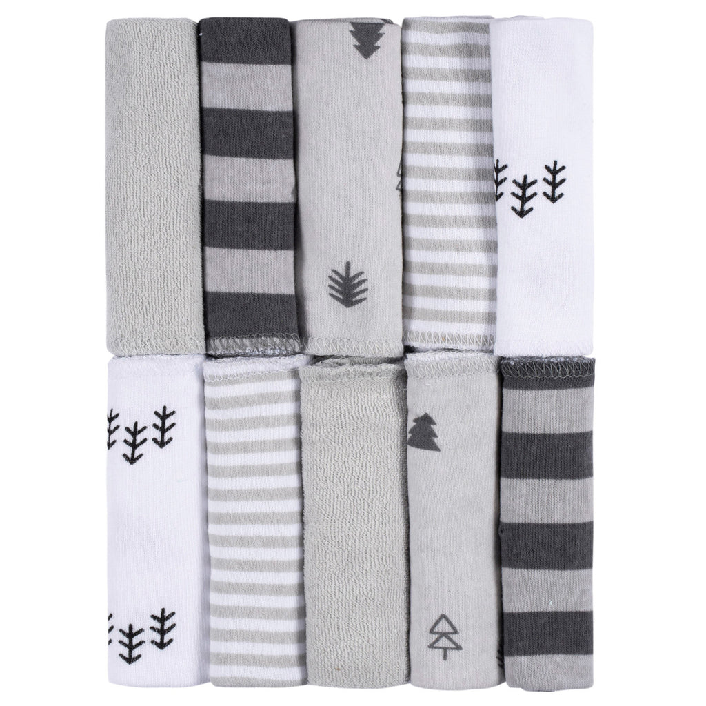Pack 10 toallitas bebé Gerber algodón felpa gris y blanco-OSZ