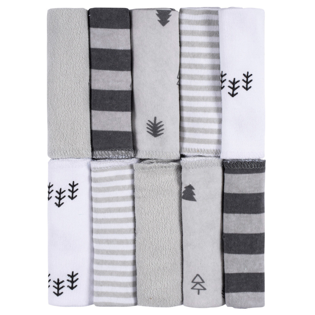 Pack 10 toallitas bebé Gerber algodón felpa gris y blanco-OSZ