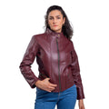 Chamarra piel dama castelli cuello mao estilo elegante