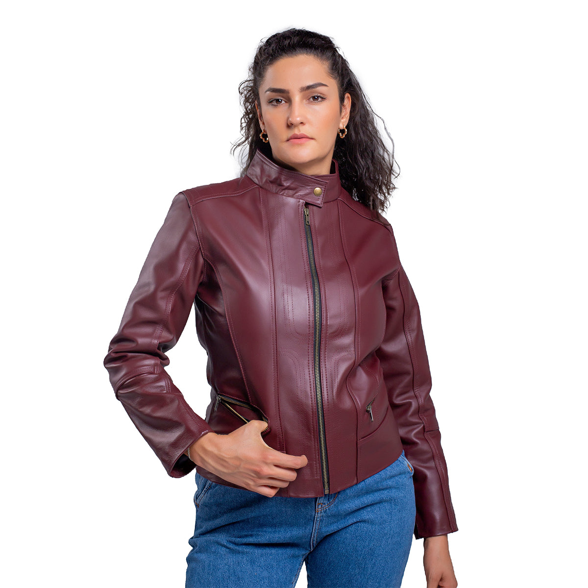 Chamarra de piel mujer castelli cuello mao elegante dama-M