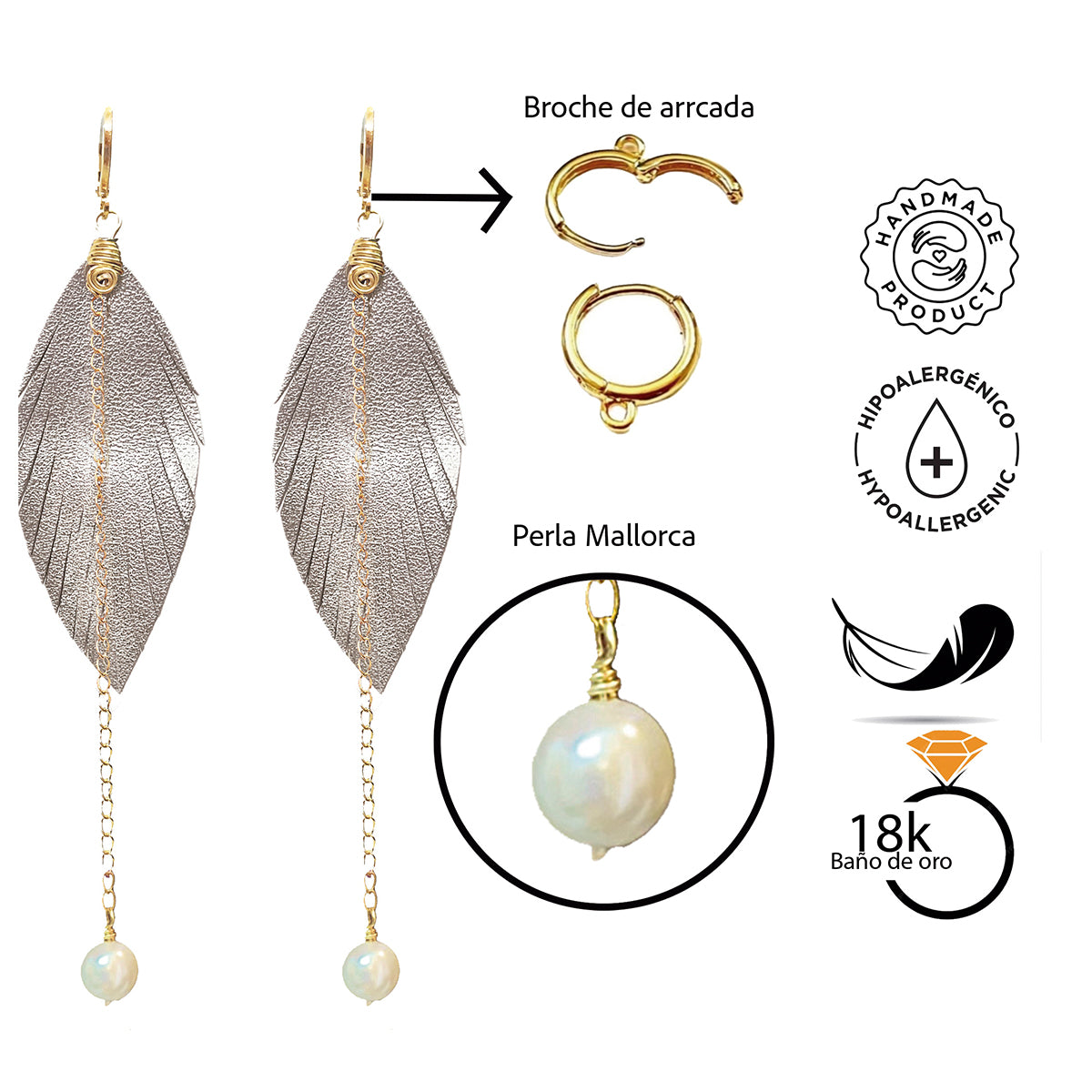 Aretes largos mujer accesorios VANGANIA con perla y cadena-8 CM