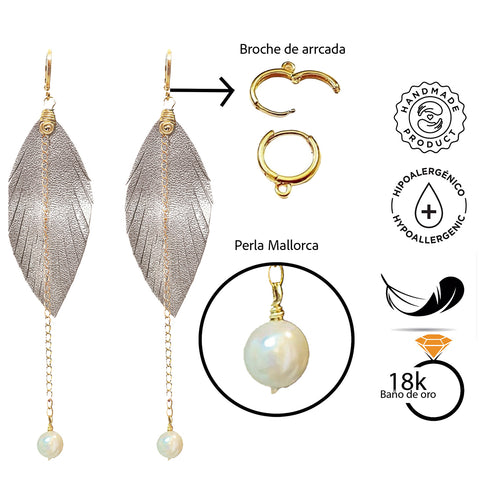 Aretes largos mujer accesorios VANGANIA con perla y cadena-8 CM