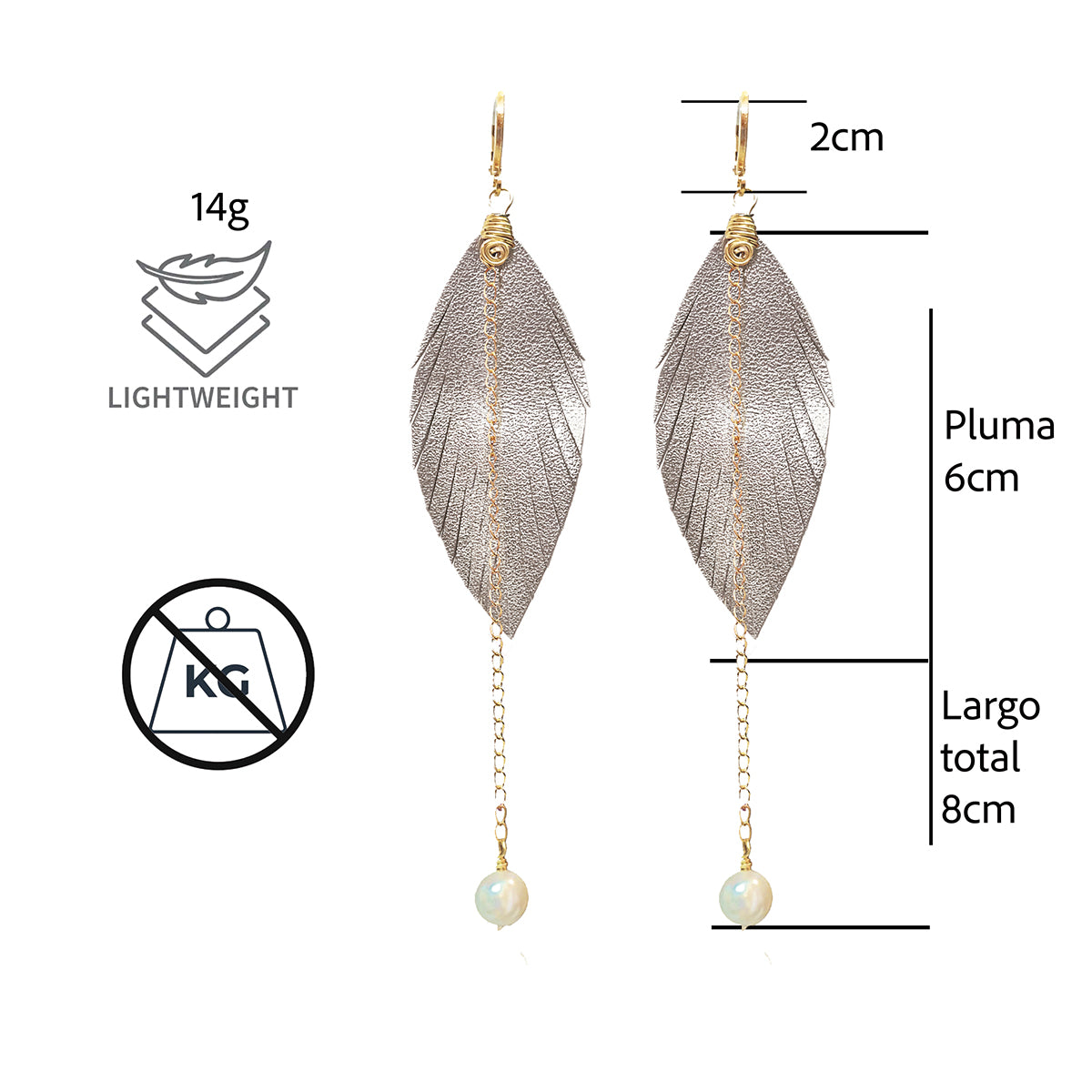 Aretes largos mujer accesorios VANGANIA con perla y cadena-8 CM
