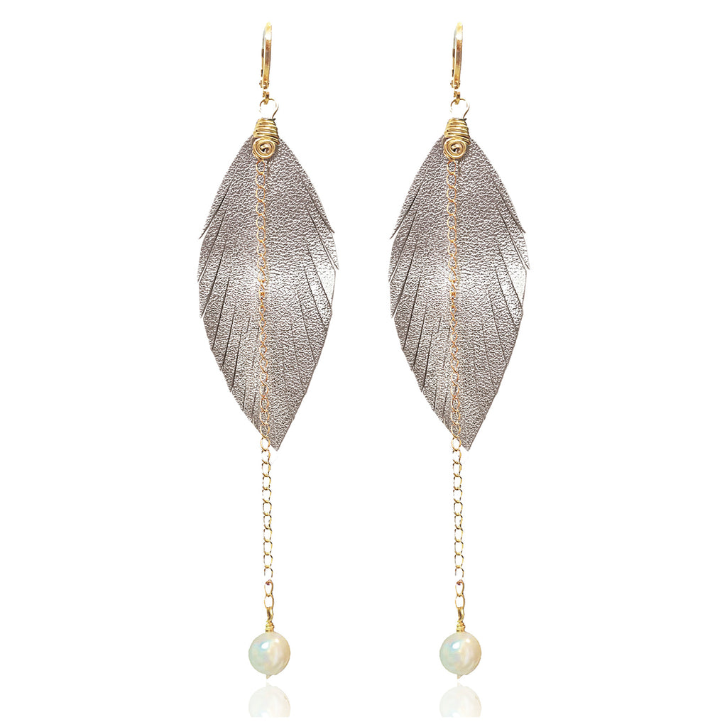 Aretes largos mujer accesorios VANGANIA con perla y cadena-8 CM