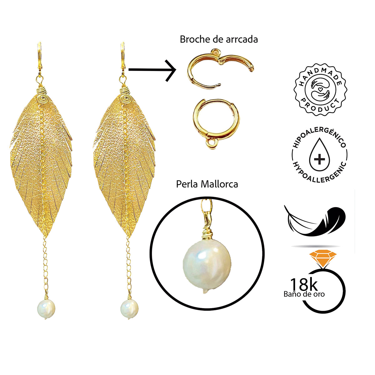 Aretes largos mujer accesorios VANGANIA con perla y cadena-8 CM