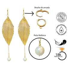 Aretes largos mujer accesorios VANGANIA con perla y cadena-8 CM