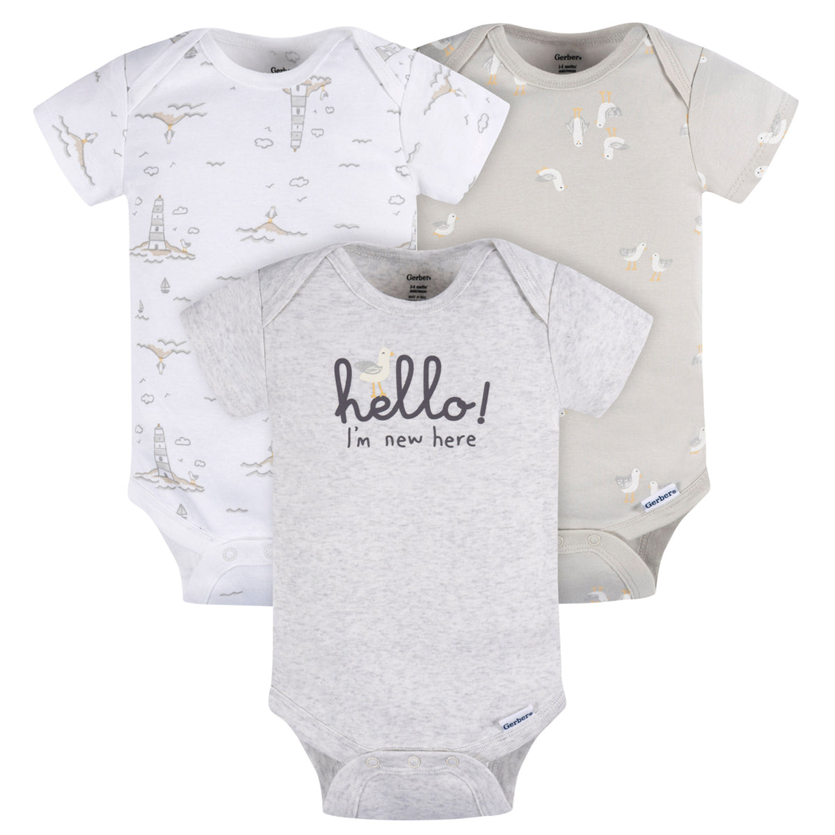 Pañalero Gerber blanco gris body bebé conjunto unisex-12M