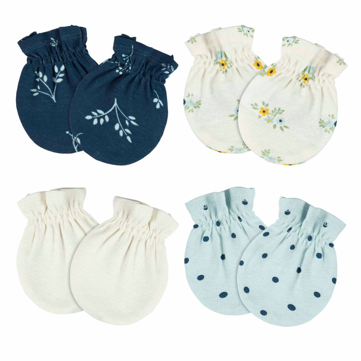 Mitones Gerber bebé azul blanco 4 piezas antirrasguños-0-3M