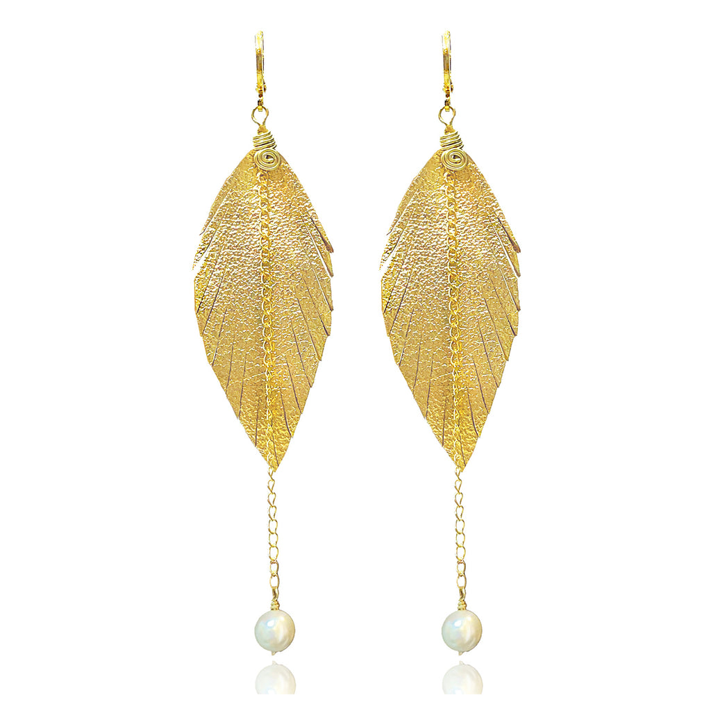 Aretes largos mujer accesorios VANGANIA con perla y cadena-8 CM