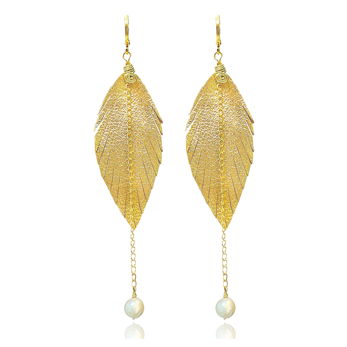 Aretes largos mujer accesorios VANGANIA con perla y cadena-8 CM