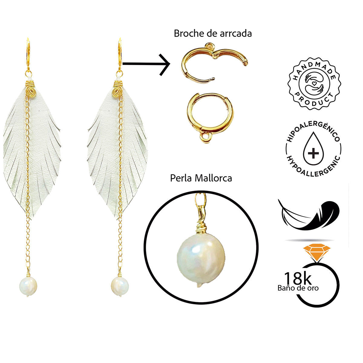 Aretes largos mujer accesorios VANGANIA con perla y cadena-8 CM