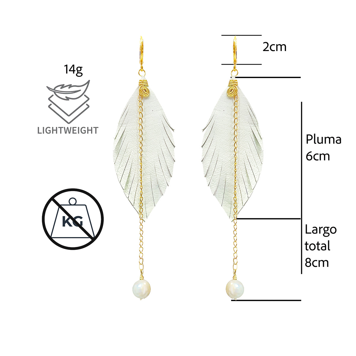 Aretes largos mujer accesorios VANGANIA con perla y cadena-8 CM
