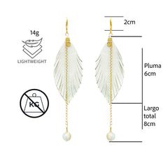 Aretes largos mujer accesorios VANGANIA con perla y cadena-8 CM