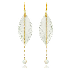 Aretes largos mujer accesorios VANGANIA con perla y cadena-8 CM