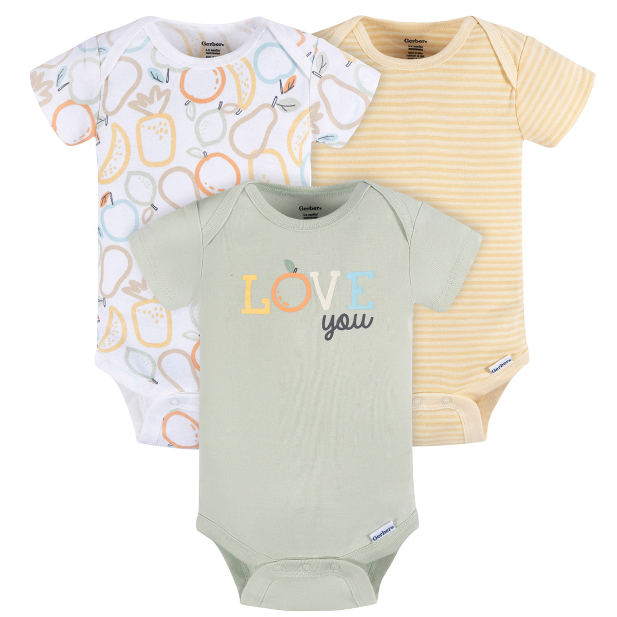 Pañalero Gerber amarillo blanco verde body bebé unisex-12M