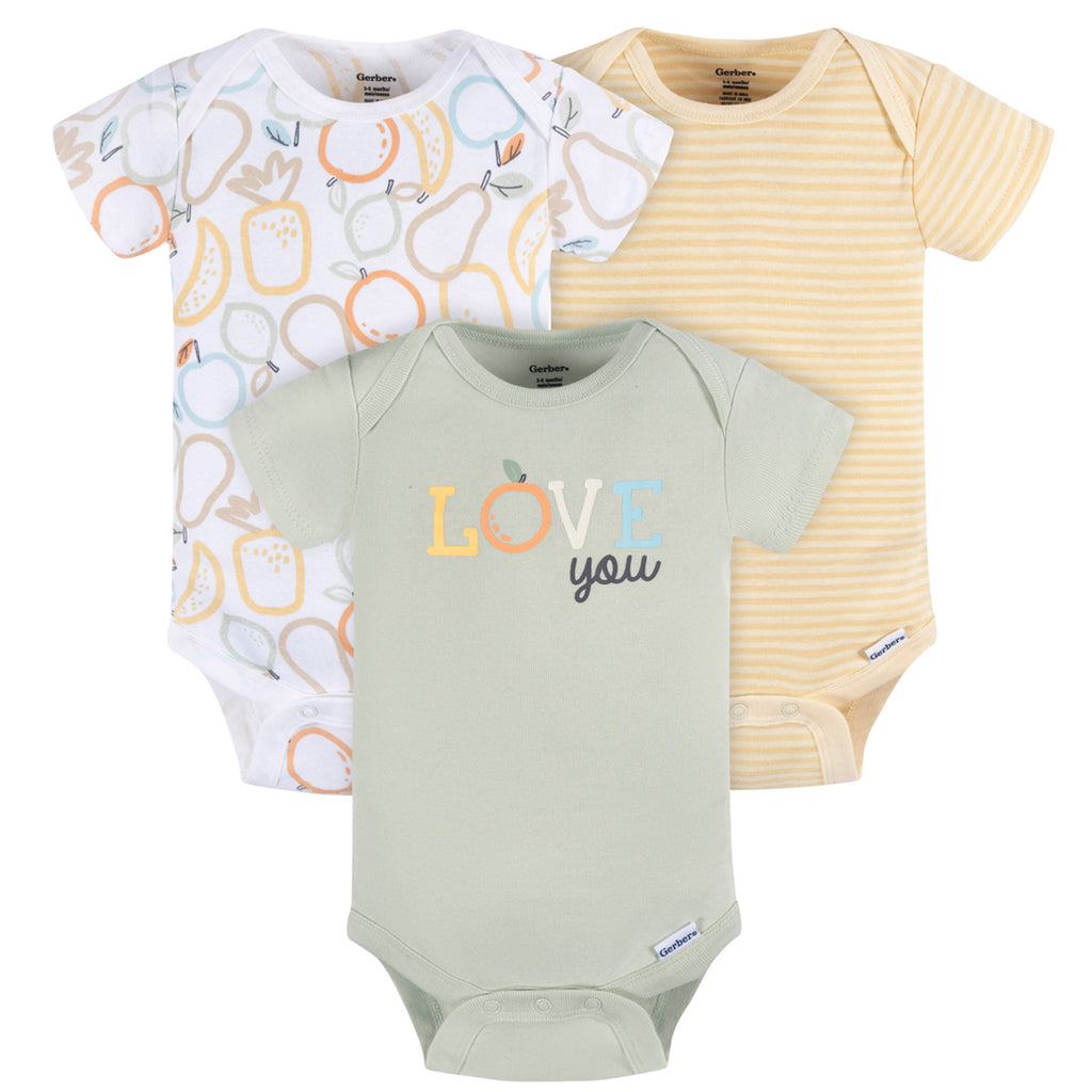 Pañalero Gerber amarillo blanco verde body bebé unisex-0-3M