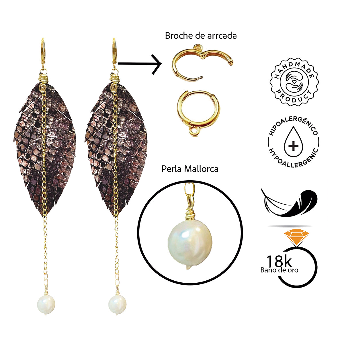 Aretes largos mujer accesorios VANGANIA con perla y cadena-8 CM