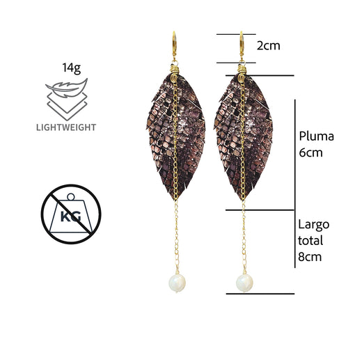 Aretes largos mujer accesorios VANGANIA con perla y cadena-8 CM