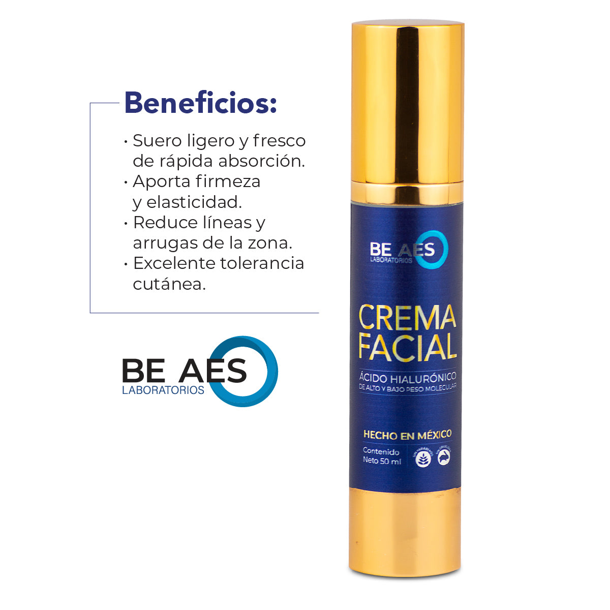 Crema facial BE AES colágeno y ácido hialurónico piel firme