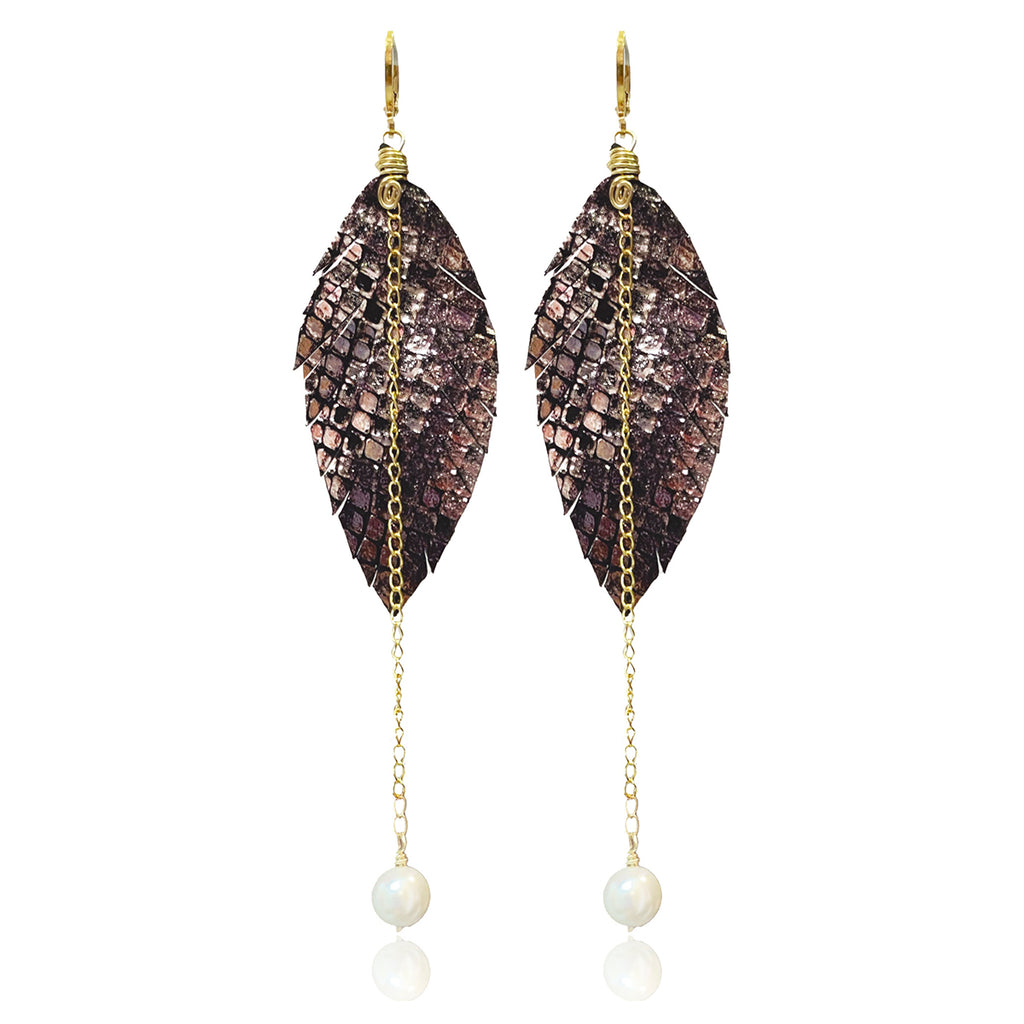 Aretes largos mujer accesorios VANGANIA con perla y cadena-8 CM