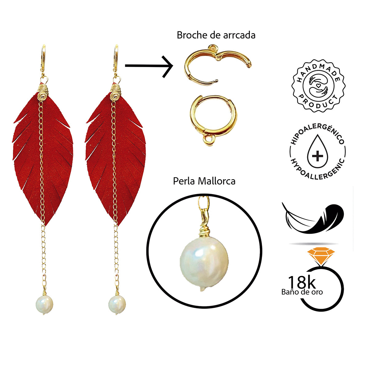 Aretes largos mujer accesorios VANGANIA con perla y cadena-8 CM