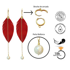 Aretes largos mujer accesorios VANGANIA con perla y cadena-8 CM