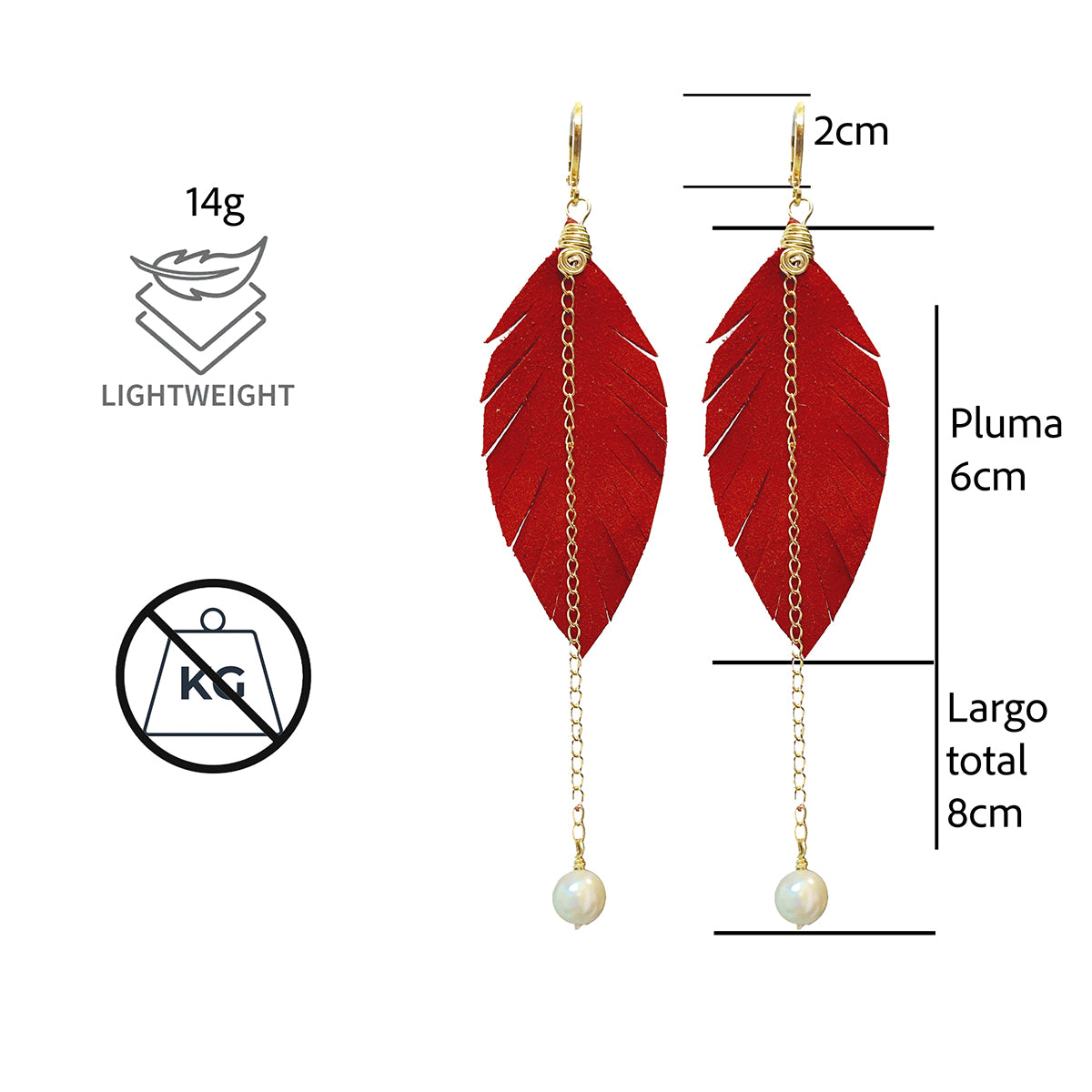 Aretes largos mujer accesorios VANGANIA con perla y cadena-8 CM