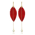 Aretes largos mujer accesorios VANGANIA con perla y cadena-8 CM