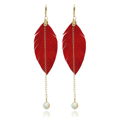 Aretes largos mujer accesorios VANGANIA con perla y cadena-8 CM
