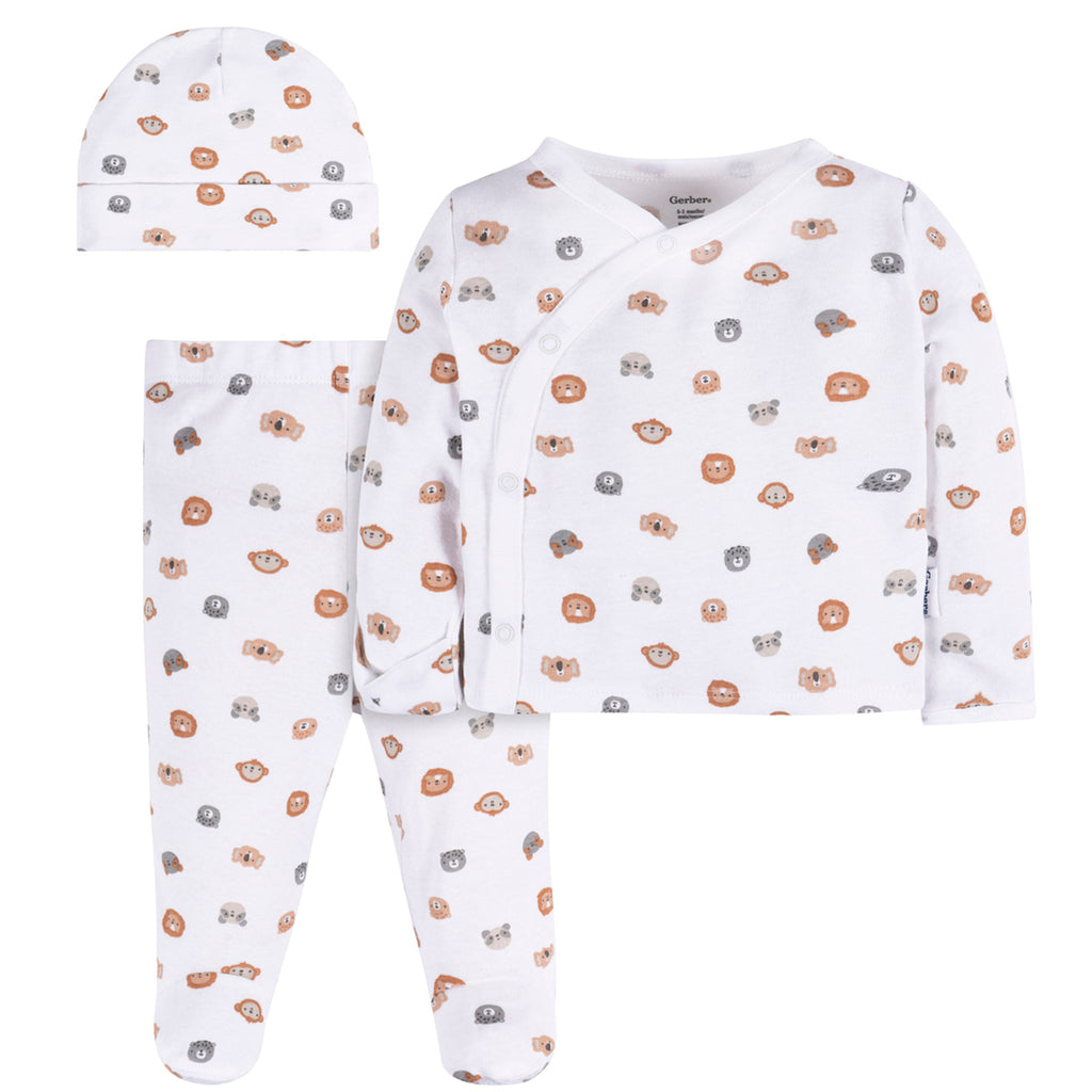 Conjunto Gerber bebé blanco 3 piezas algodón recién nacido-0M