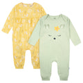 Mameluco Gerber Pack 2 Algodón Pies Verde Amarillo Bebé Niño-0M