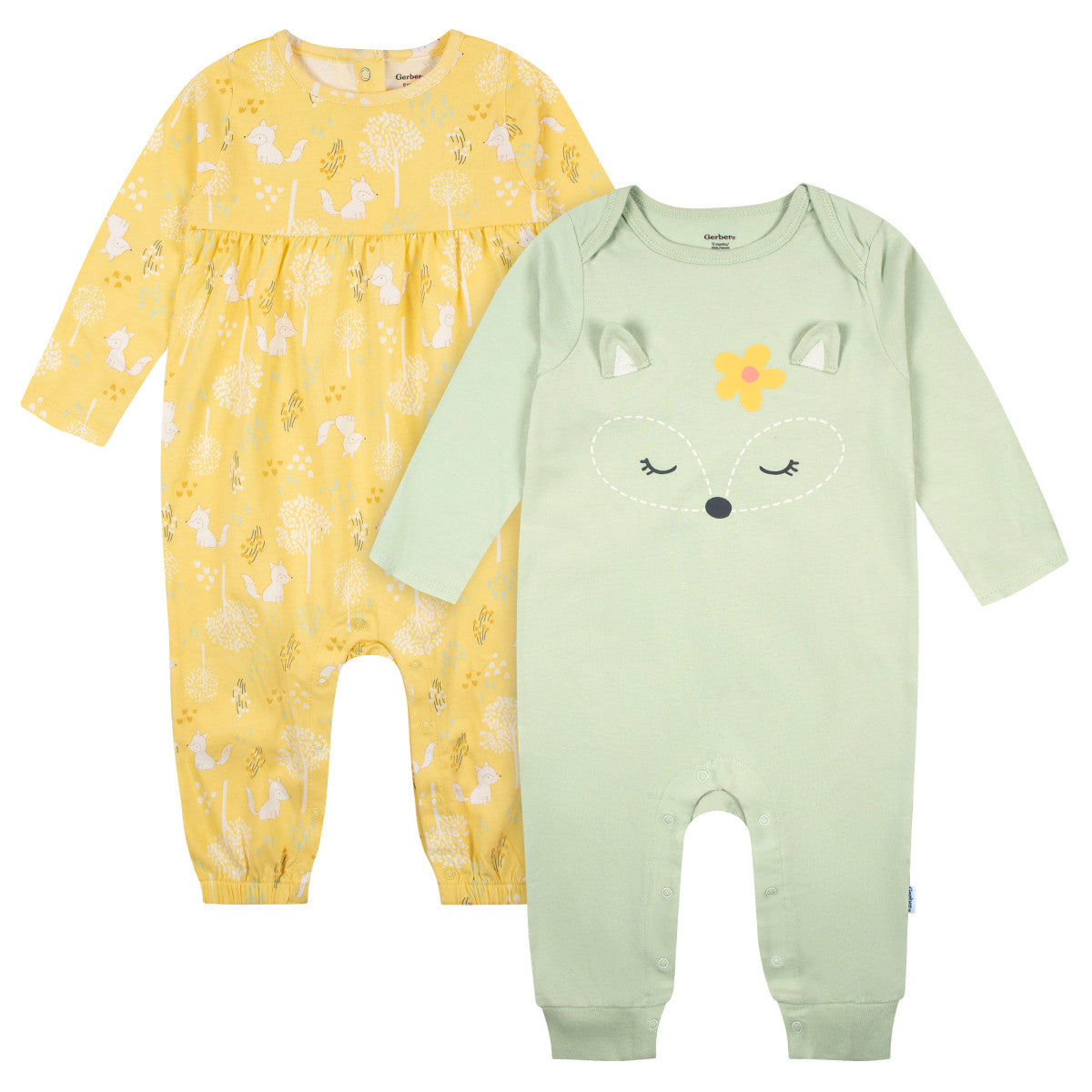 Mameluco Gerber Pack 2 Algodón Pies Verde Amarillo Bebé Niño-0M