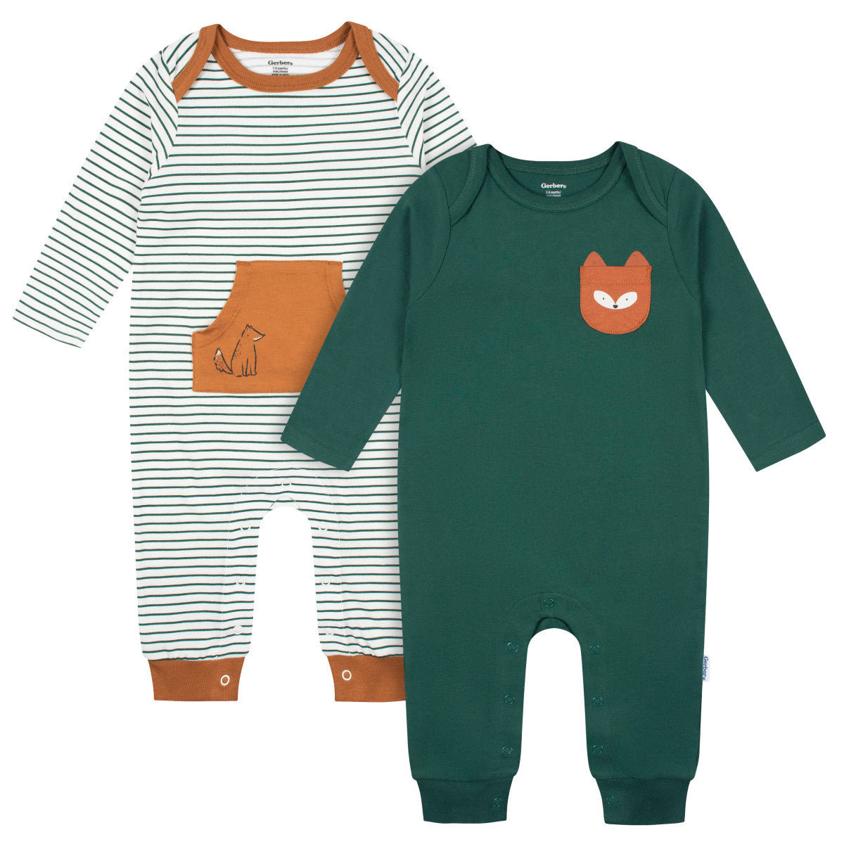 Mameluco Gerber Pack 2 Algodón Verde Con Pies Bebé Niño-3-6M