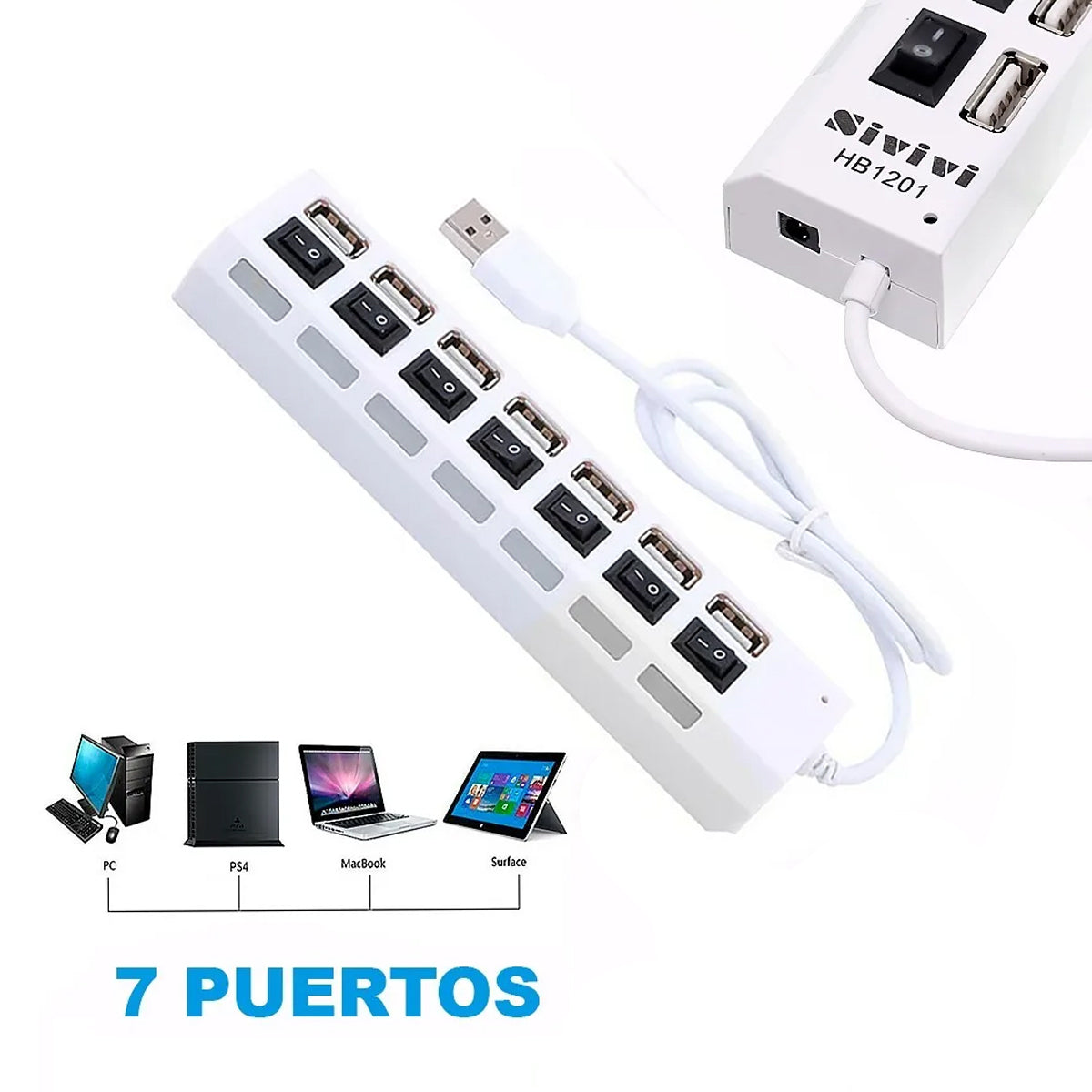MULTICONTACTO USB 7 ENTRADAS SIVIVI BLANCO