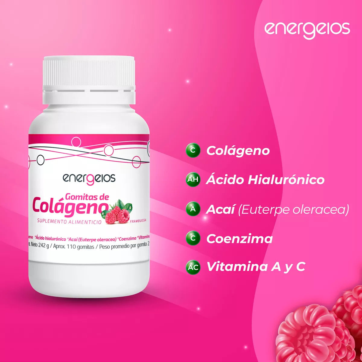 Gomitas colágeno ácido hialurónico suplemento kit energeios