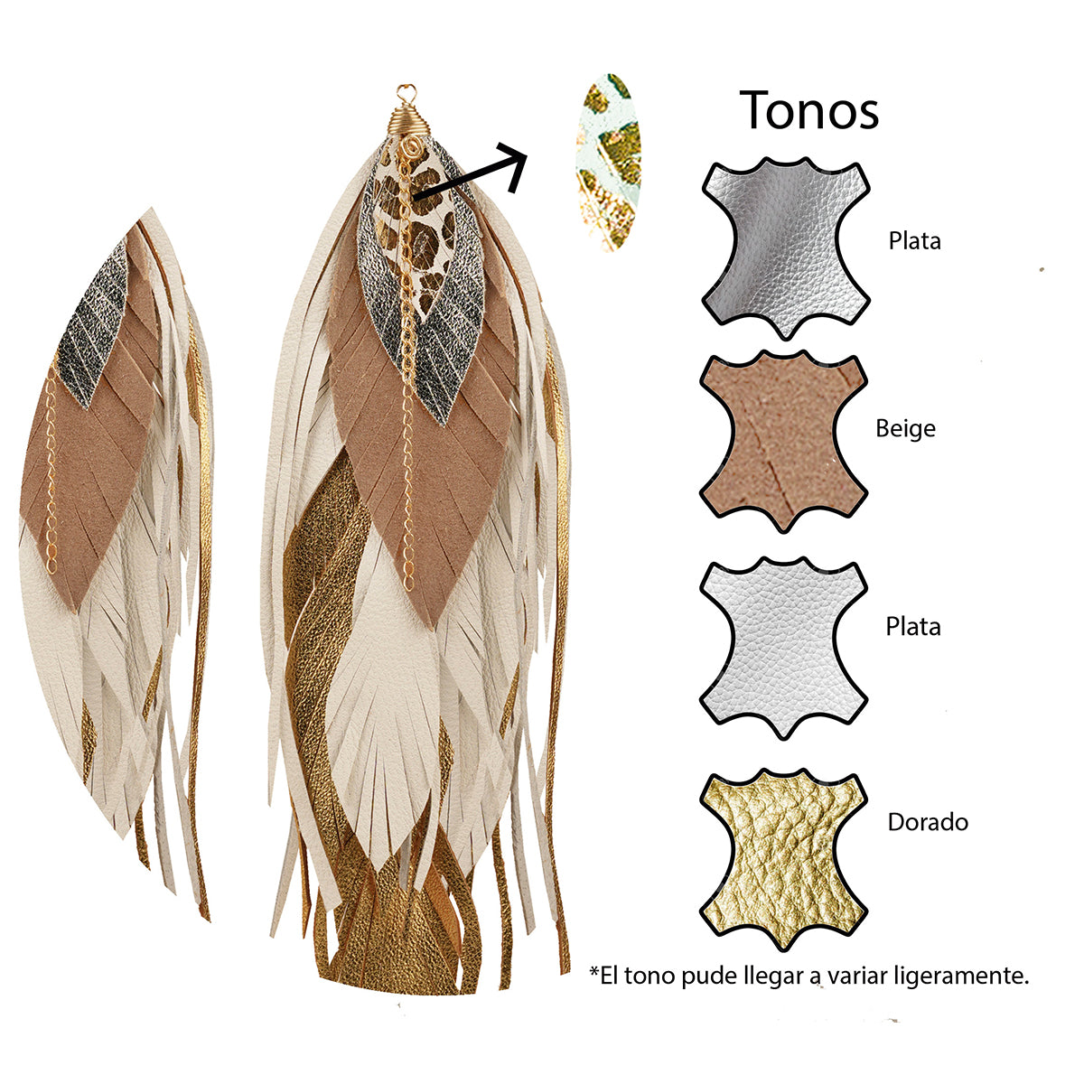 Aretes BUHO GOLD pluma largos dorados mujer VANGANIA-19cm