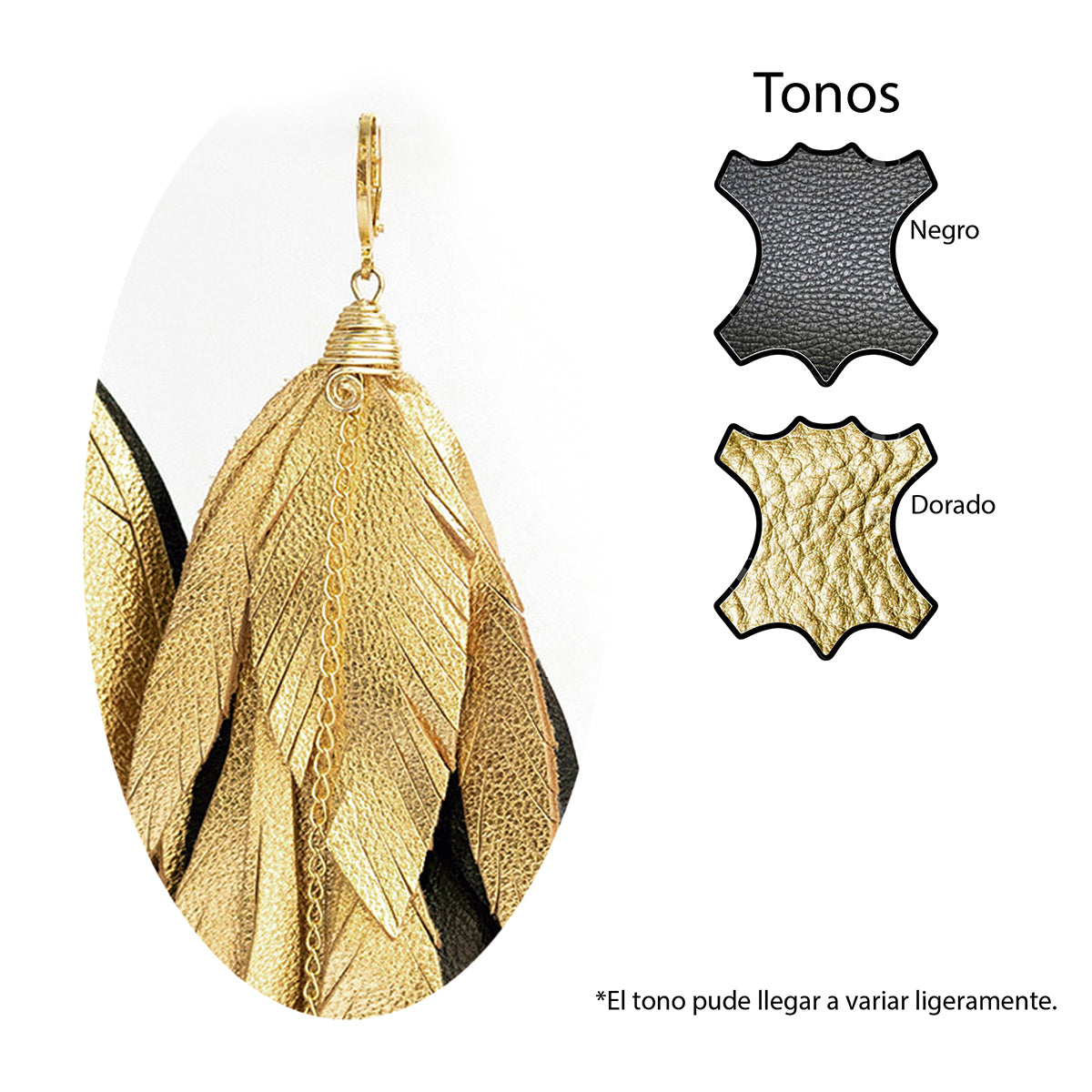 Aretes Maxi Raven Gold pluma largos dorados mujer VANGANIA-19CM