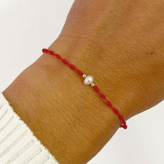 Pulsera roja VANGANIA Perla natural joyería artesanal unisex-Unitalla