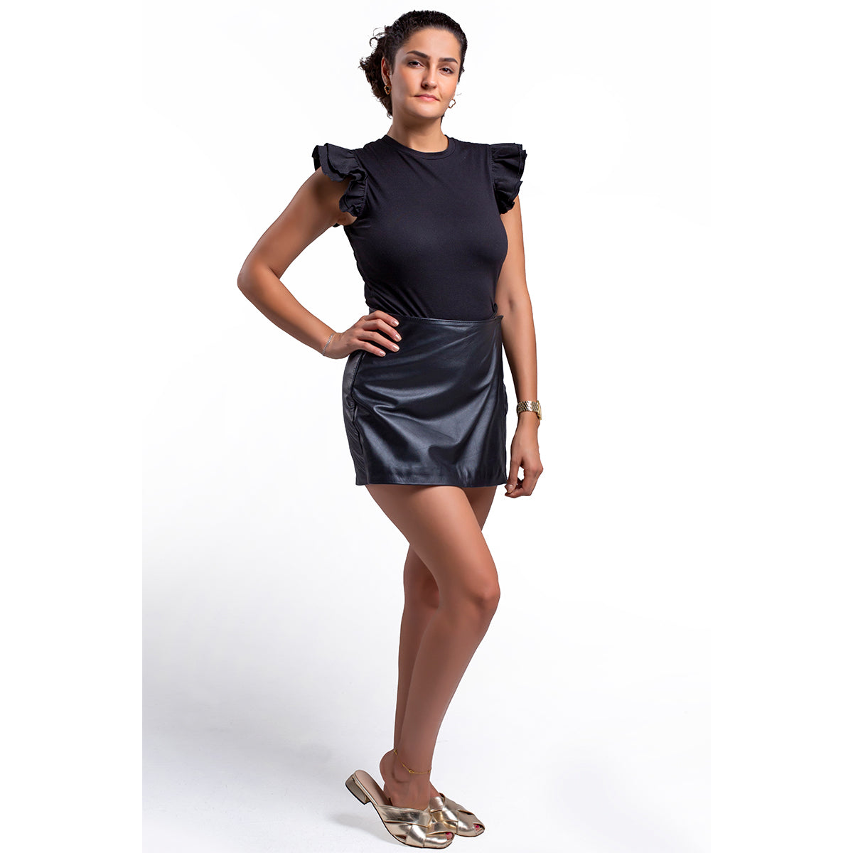 Short falda piel borrego Castelli dama casual estilo skort-L