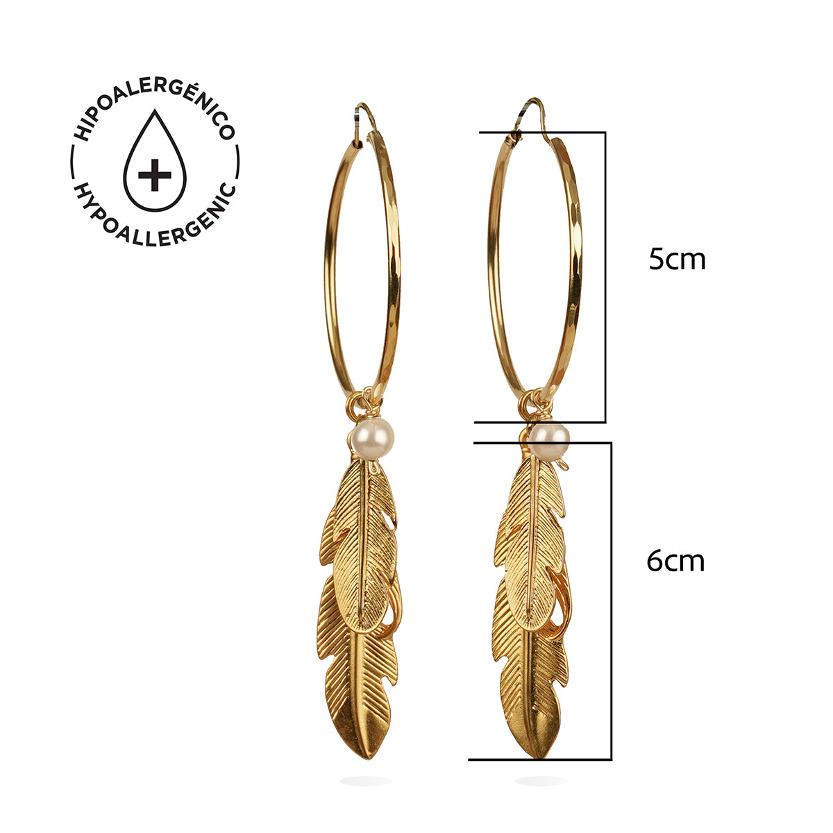 Arracadas con dije de pluma y perla elegantes VANGANIA