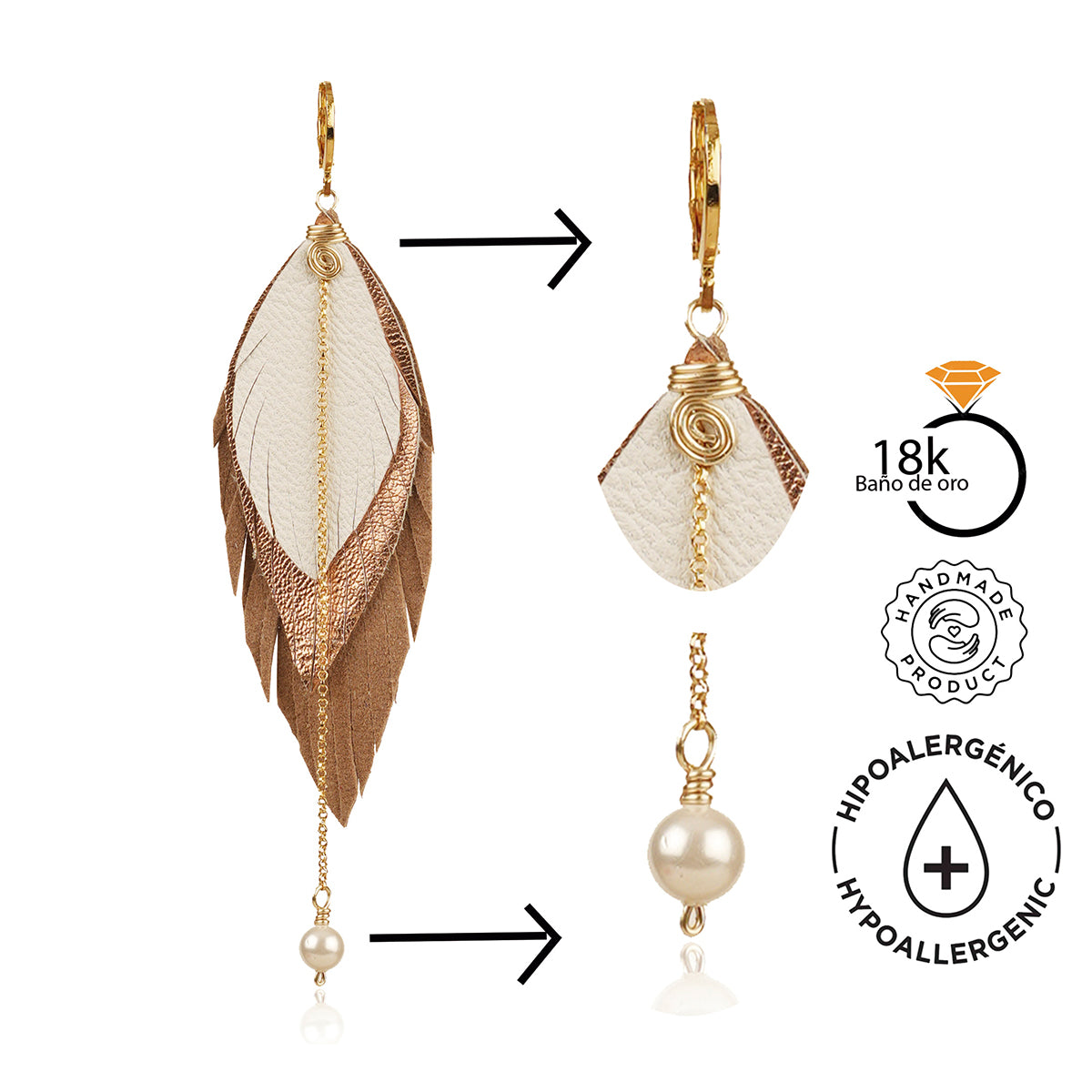Aretes Maxi Raven Gold pluma largos dorados mujer VANGANIA-15CM
