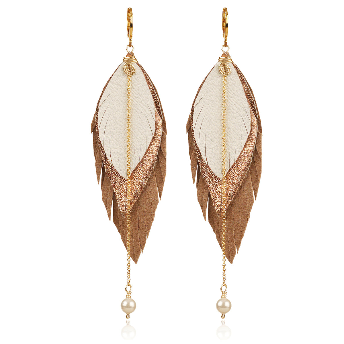 Aretes Maxi Raven Gold pluma largos dorados mujer VANGANIA-15CM